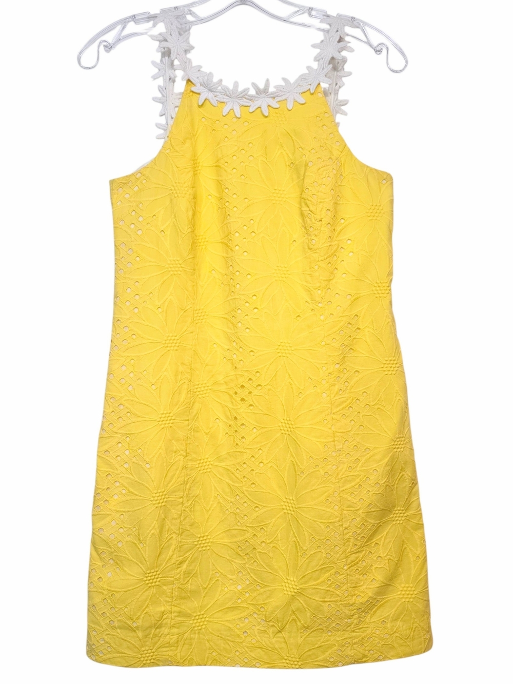 Lilly Pulitzer Yellow Eyelet Dress – Size 0 – Floral Embroidered Straps
